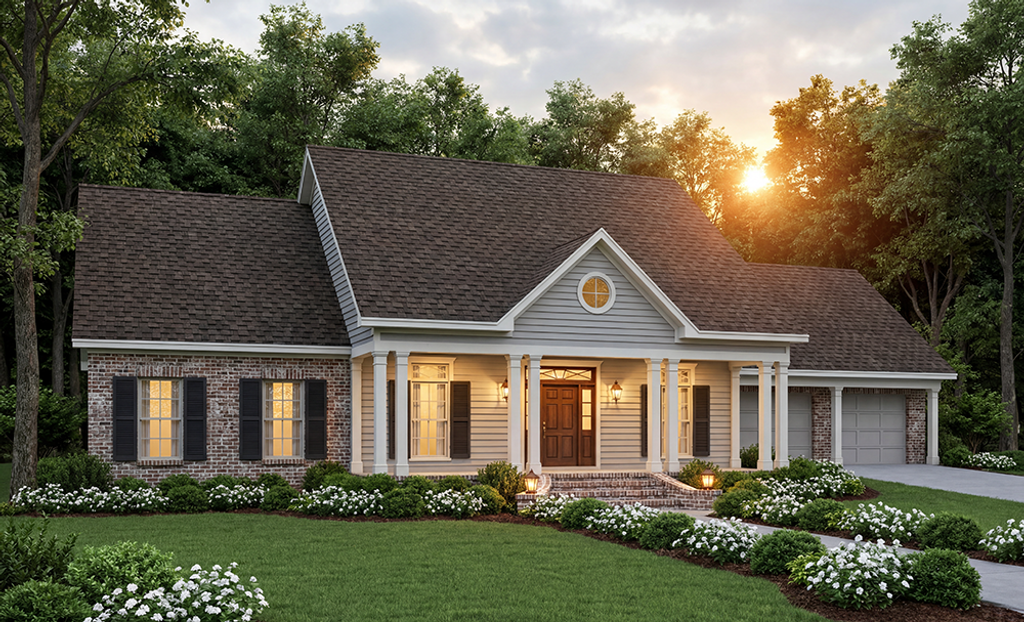 Exterior - Front Elevation 2 for Southern House Plan #406-255 - 3 bed, 2.5 bath
