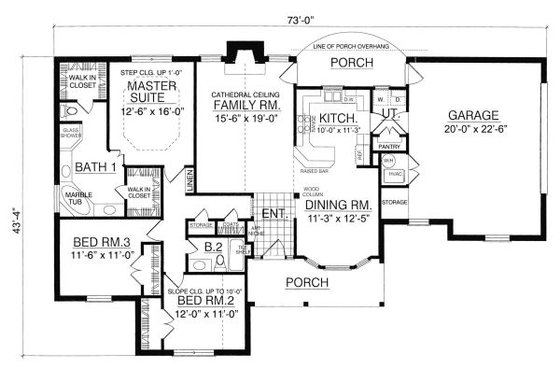 Floor Plan - Main Floor for Country House Plan #40-376 - 3 bed, 2 bath