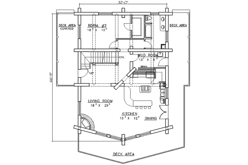 Dream House Plan - Floor Plan - Main Floor for Log House Plan #117-103 - 2 bed, 2 bath