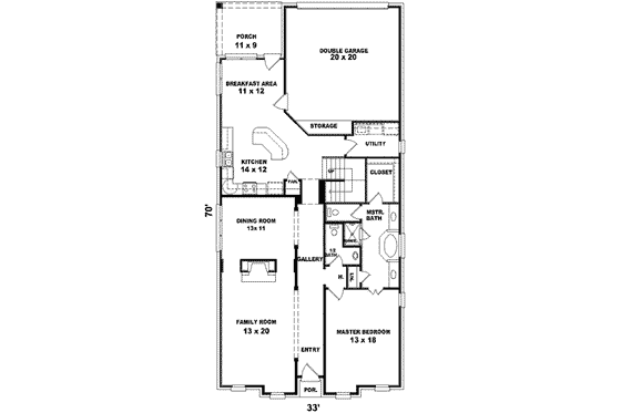 Floor Plan - Main Floor for Colonial House Plan #81-529 - 3 bed, 2.5 bath