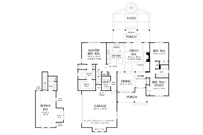 House Plan Design - Floor Plan - Main Floor for Ranch House Plan #929-1100 - 3 bed, 2 bath