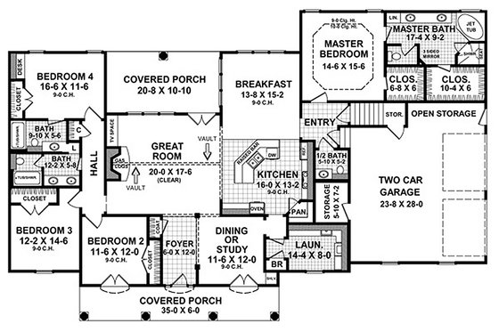 Floor Plan - Main Floor for European House Plan #21-186 - 4 bed, 3.5 bath