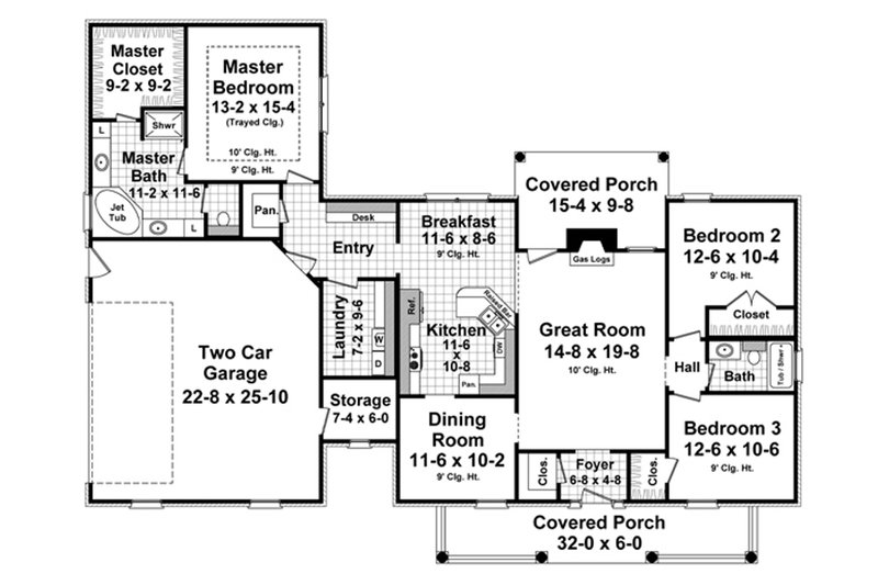 Dream House Plan - Floor Plan - Main Floor for Southern House Plan #21-333 - 3 bed, 2 bath