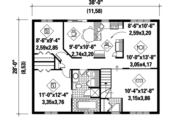 Floor Plan - Main Floor for Country House Plan #25-4841 - 2 bed, 1 bath