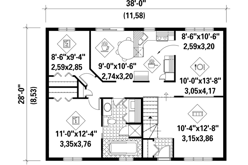 House Blueprint - Floor Plan - Main Floor for Country House Plan #25-4841 - 2 bed, 1 bath