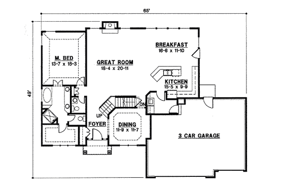 Floor Plan - Main Floor for Traditional House Plan #67-847 - 4 bed, 3 bath