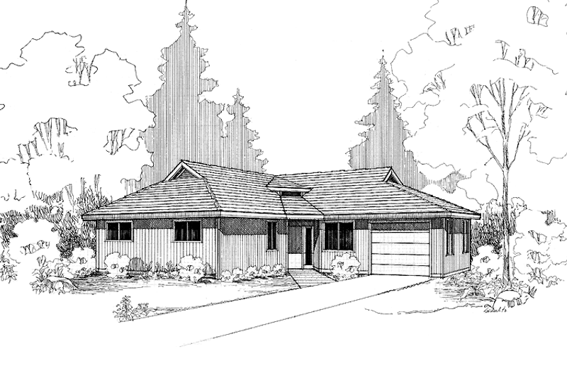 Architectural House Design - Exterior - Front Elevation 3 for Prairie House Plan #60-944 - 2 bed, 2 bath