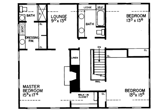 Floor Plan - Upper Floor for Classical House Plan #72-680 - 3 bed, 2.5 bath