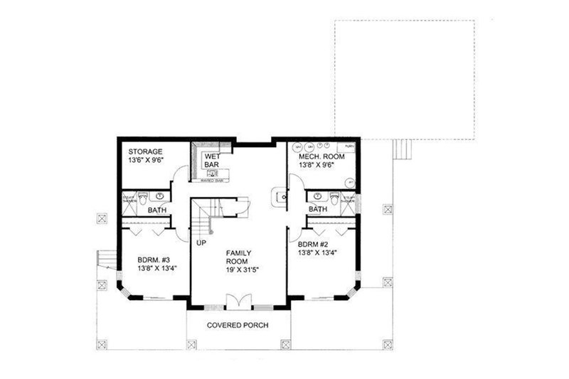 Architectural House Design - Floor Plan - Lower Floor for Ranch House Plan #117-877 - 3 bed, 3.5 bath