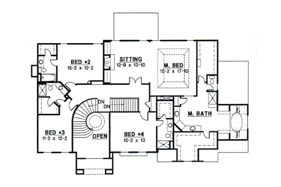 Floor Plan - Upper Floor for European House Plan #67-619 - 4 bed, 4.5 bath
