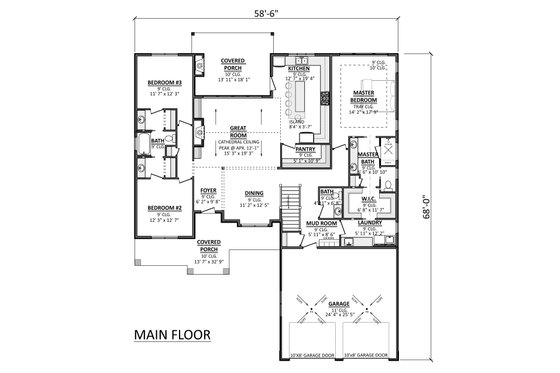 Floor Plan - Main Floor for Craftsman House Plan #1089-63 - 3 bed, 2.5 bath