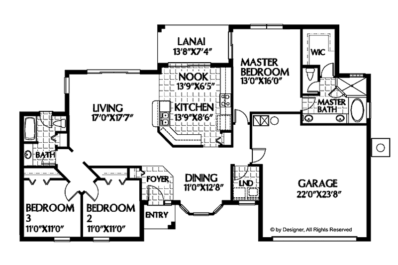 Home Plan - Floor Plan - Main Floor for Ranch House Plan #999-34 - 3 bed, 2 bath