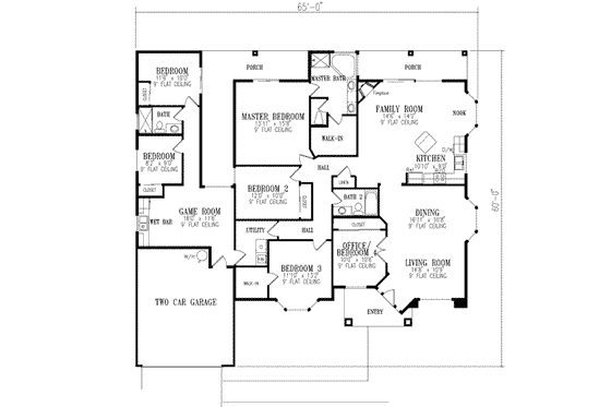 Floor Plan - Main Floor for Mediterranean House Plan #1-592 - 6 bed, 3 bath