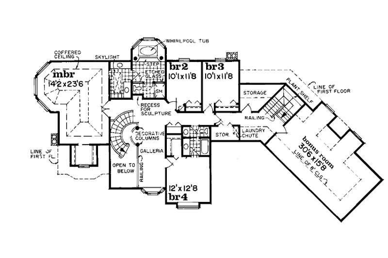 House Blueprint - Floor Plan - Upper Floor for European House Plan #47-752 - 4 bed, 3 bath