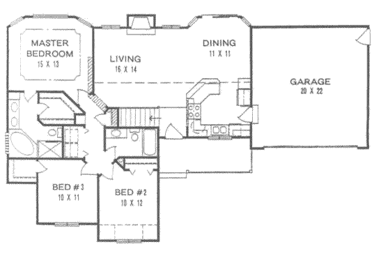 Floor Plan - Main Floor for Ranch House Plan #58-127 - 3 bed, 2 bath
