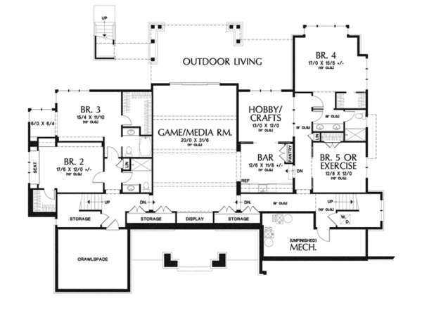 House Blueprint - Craftsman Floor Plan - Lower Floor Plan #48-904
