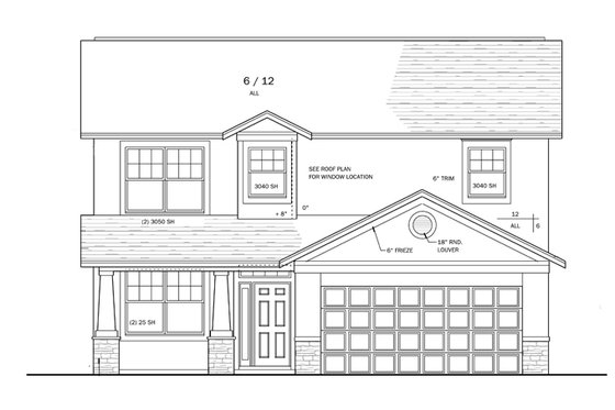 Exterior - Front Elevation 4 for Prairie House Plan #1058-22 - 4 bed, 2.5 bath