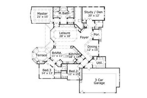 Floor Plan - Main Floor for European House Plan #411-733 - 3 bed, 3 bath