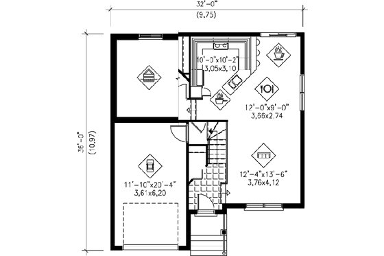 Floor Plan - Main Floor for European House Plan #25-394 - 3 bed, 1 bath
