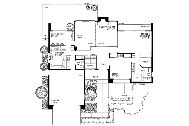 Home Plan - Floor Plan - Main Floor for Contemporary House Plan #72-768 - 4 bed, 2.5 bath