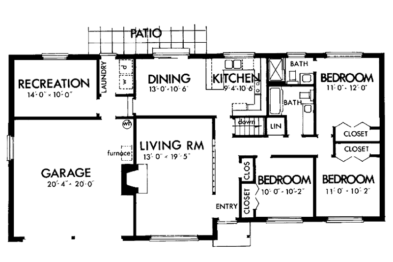 Home Plan - Floor Plan - Main Floor for Ranch House Plan #320-765 - 3 bed, 2 bath