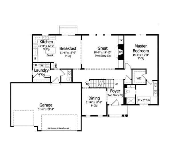 Architectural House Design - Colonial Floor Plan - Main Floor Plan #51-1016