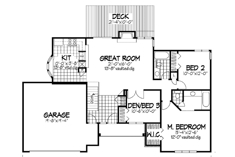 Home Plan - Floor Plan - Main Floor for Ranch House Plan #320-747 - 2 bed, 2 bath