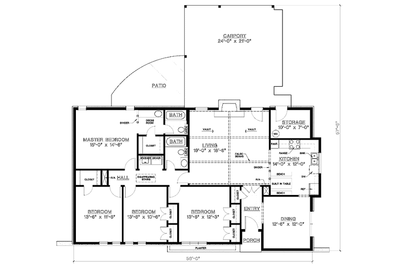 Home Plan - Floor Plan - Main Floor for Traditional House Plan #45-505 - 4 bed, 2 bath
