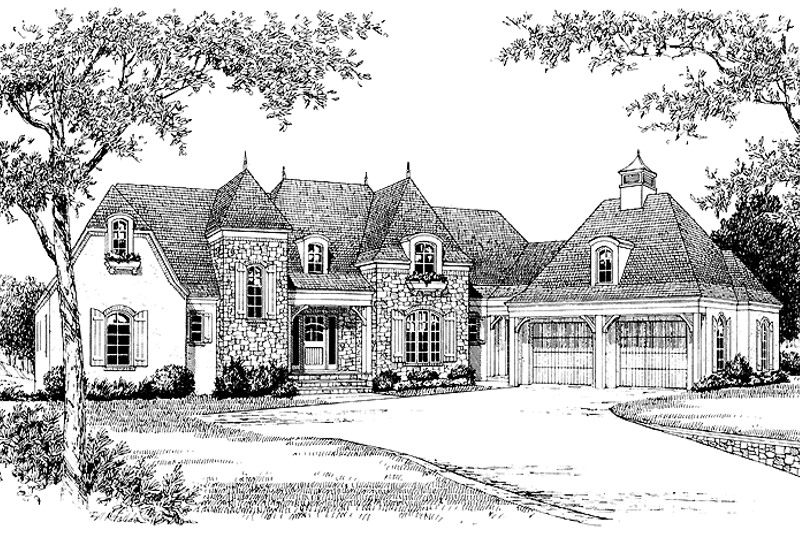 House Blueprint - Exterior - Front Elevation 3 for European House Plan #453-376 - 3 bed, 4.5 bath