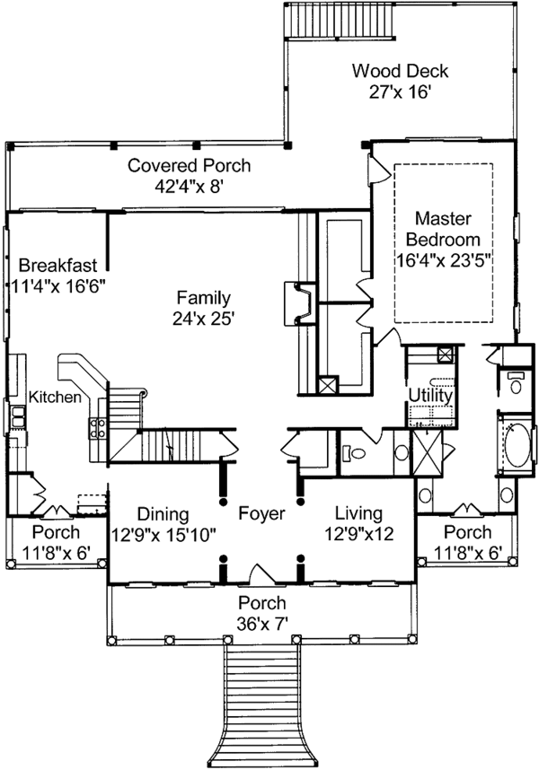 Dream House Plan - Southern Floor Plan - Main Floor Plan #37-243