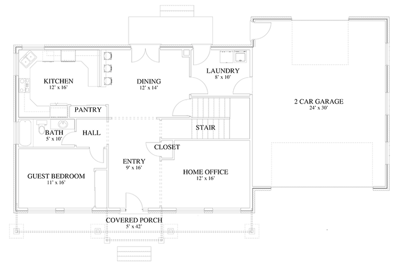 House Design - Floor Plan - Main Floor for Traditional House Plan #1060-18 - 7 bed, 4 bath