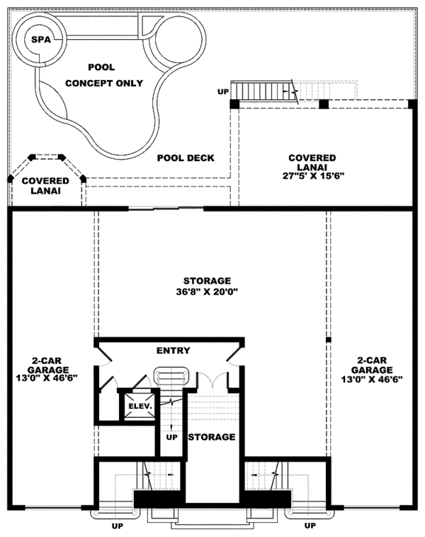 Architectural House Design - Mediterranean Floor Plan - Lower Floor Plan #1017-111