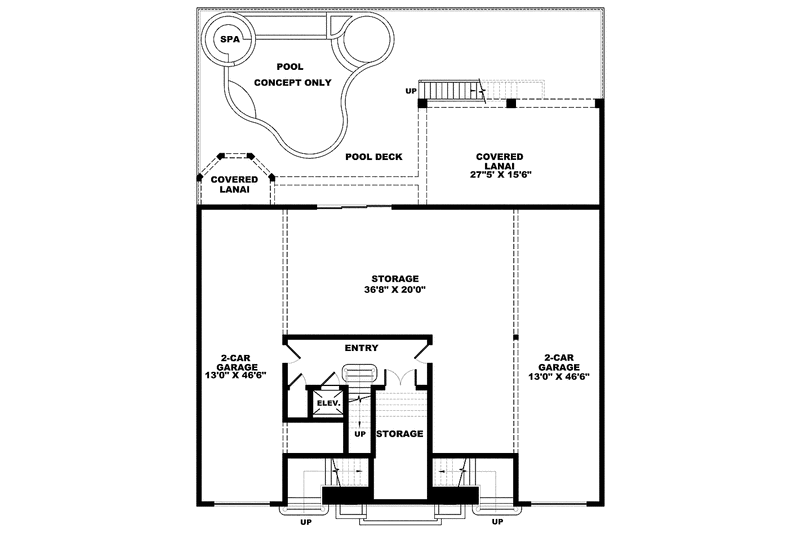 Architectural House Design - Floor Plan - Lower Floor for Mediterranean House Plan #1017-111 - 4 bed, 5.5 bath