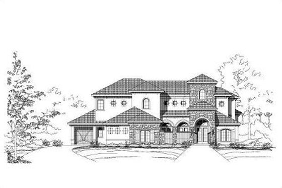 Exterior - Front Elevation for European House Plan #411-581 - 3 bed, 4.5 bath