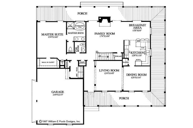 Architectural House Design - Floor Plan - Main Floor for Country House Plan #137-327 - 3 bed, 2.5 bath