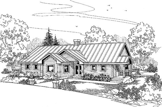 Exterior - Front Elevation 3 for Ranch House Plan #60-1028 - 1 bed, 2.5 bath