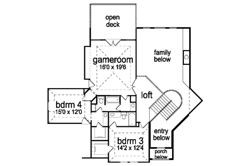 House Design - Floor Plan - Upper Floor for European House Plan #84-423 - 4 bed, 4 bath