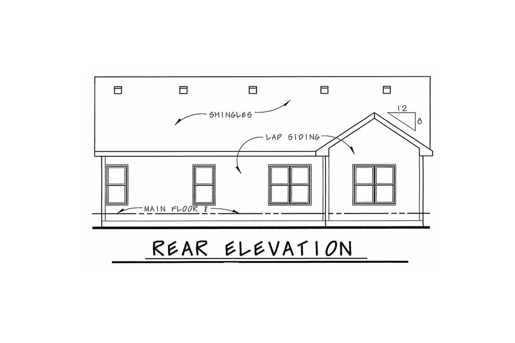 Exterior - Rear Elevation for Traditional House Plan #20-1519 - 3 bed, 2 bath
