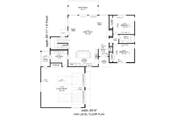 Floor Plan - Main Floor for Contemporary House Plan #932-1053 - 3 bed, 2 bath