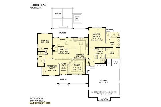 Floor Plan - Main Floor for Ranch House Plan #929-1149 - 3 bed, 2 bath