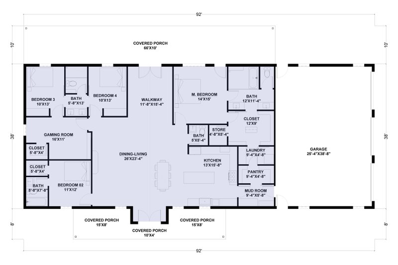House Blueprint - Floor Plan - Main Floor for Barndominium House Plan #1107-47 - 4 bed, 3.5 bath