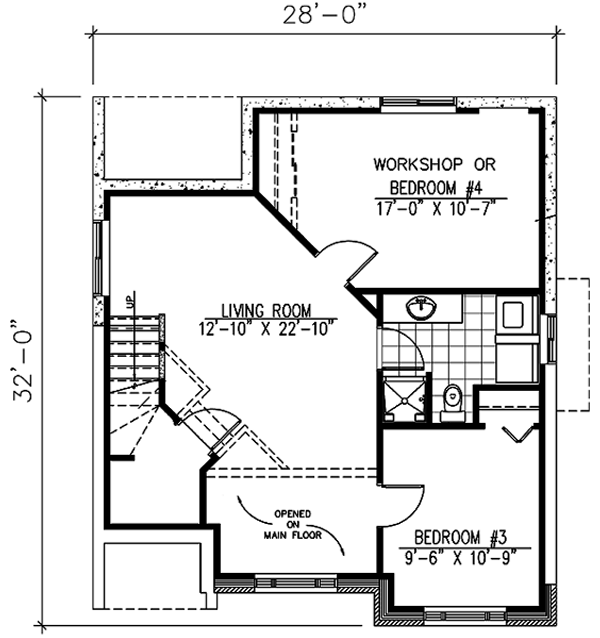 Floor Plan - Lower Floor for Southern House Plan #138-194 - 4 bed, 2 bath