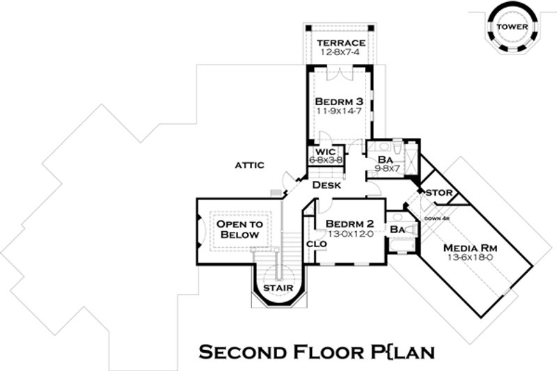 House Plan Design - Floor Plan - Upper Floor for European House Plan #120-182 - 3 bed, 4 bath