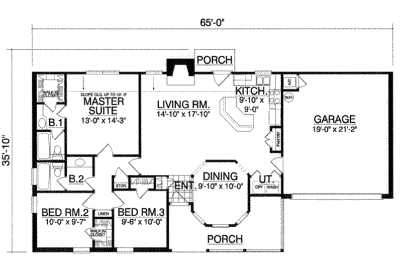 Dream House Plan - Floor Plan - Main Floor for Country House Plan #40-346 - 3 bed, 2 bath