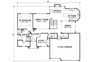 Floor Plan - Main Floor for Traditional House Plan #67-366 - 4 bed, 4 bath
