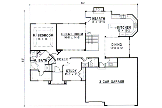 Floor Plan - Main Floor for Traditional House Plan #67-366 - 4 bed, 4 bath