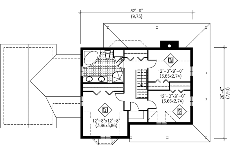 House Plan Design - Floor Plan - Upper Floor for Country House Plan #25-2020 - 3 bed, 1.5 bath