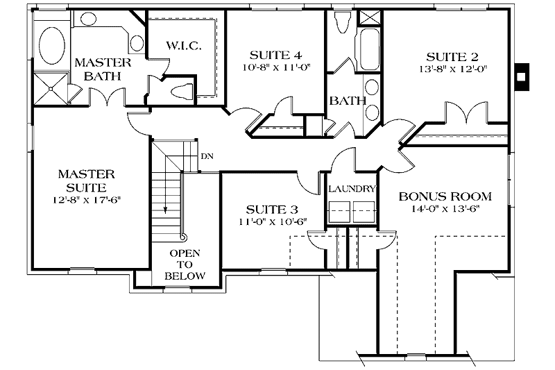 House Blueprint - Floor Plan - Upper Floor for Colonial House Plan #453-484 - 4 bed, 2.5 bath