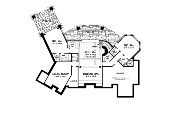 Floor Plan - Lower Floor for European House Plan #929-892 - 4 bed, 4 bath