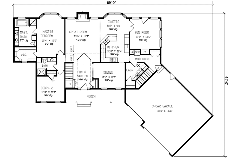Home Plan - Floor Plan - Main Floor for Country House Plan #320-1461 - 2 bed, 2 bath